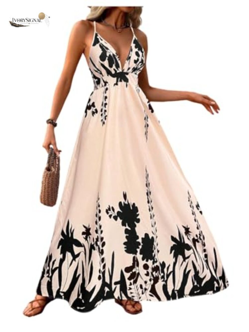 Womens Boho Floral Backless Maxi Dress Spaghetti Strap Wedding Guest